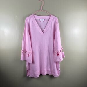 Charter Club linen light pink cutout sleeve tunic blouse